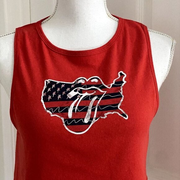 Bravado The Rolling Stones Sz Lg Red USA Ribbed Tank Raw Hem - Picture 7 of 9